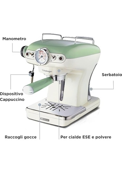 1389/14 Vintage Filtreli Espresso Makinesi, Süt Köpürtme Başlıklı, Yeşil, 900 W modelleri