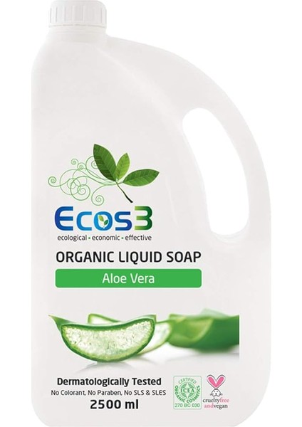 Organik Aloe Vera Özlü Parabensiz Sıvı Sabun (1 x 2500 Ml)