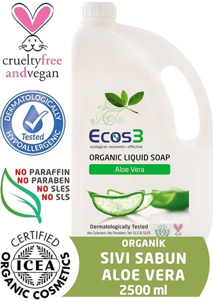 Organik Aloe Vera Özlü Parabensiz Sıvı Sabun (1 x 2500 Ml) modelleri