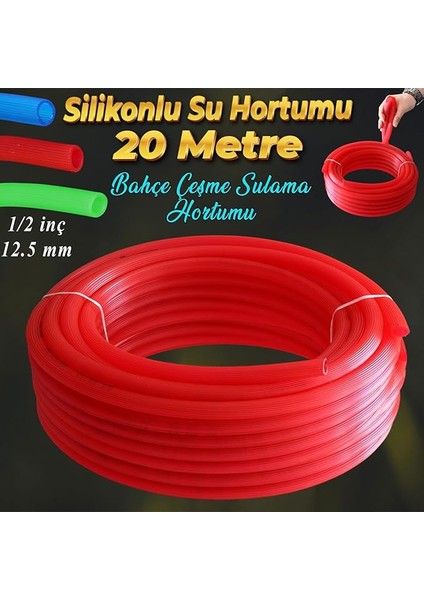Bahçe Çeşme Su Hortumu Iç Çap 1/2 Naturel Silikonlu Sulama Araç Yıkama Hortum 20 Metre