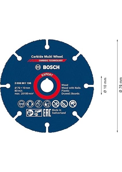 1x Expert Carbide Multi Wheel Kesici Diskler (Sert Ahşap, Çivili Ahşap, Plastik, Alçıpan Panel, Ø 76 Mm, Aksesuar Mini Avuç Taşlama Makinesi) modelleri