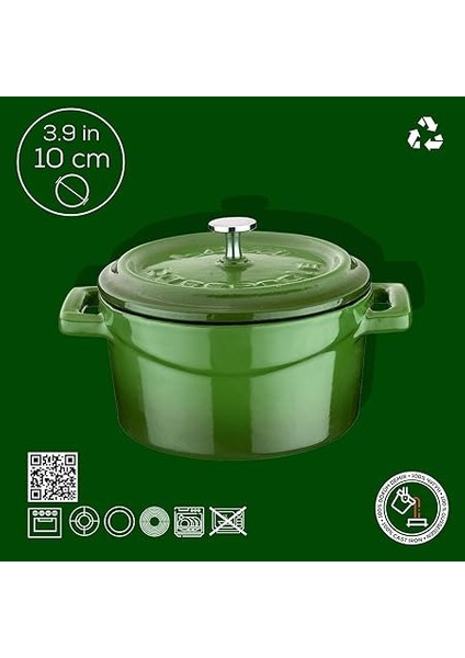 Metal Döküm Mini Tencere, 10 Cm, 0.35 L Hacim, Yeşil fırsatları