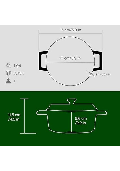 Metal Döküm Mini Tencere, 10 Cm, 0.35 L Hacim, Yeşil indirimleri