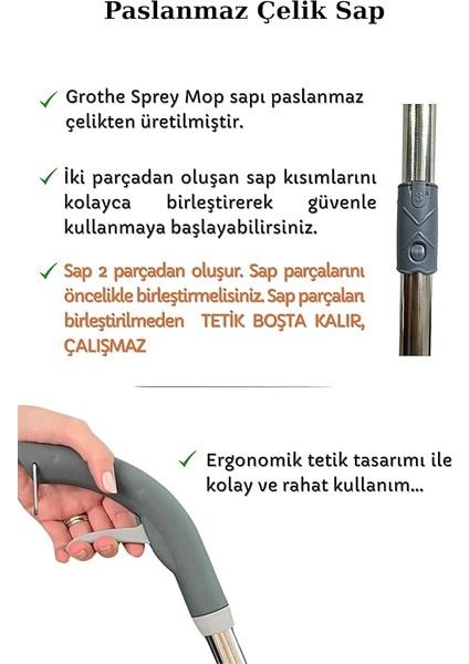 Sprey Mop Gri - Tıpasız Sistem - 4 Mop Bezli - 700 cc Su Hazneli - Üretici Garantili fırsatları