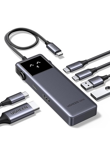 Uno USB C Hub 10GBPS, 4K@60Hz Hdmı, LED Ekran, 2*usb A ve 2*usb C, Pd 100W, iPhone 15, iPad Pro/air, MacBook Pro/air, Steam Deck Vb. ile Uyumludur.