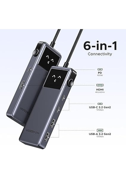Uno USB C Hub 10GBPS, 4K@60Hz Hdmı, LED Ekran, 2*usb A ve 2*usb C, Pd 100W, iPhone 15, iPad Pro/air, MacBook Pro/air, Steam Deck Vb. ile Uyumludur. fiyatları