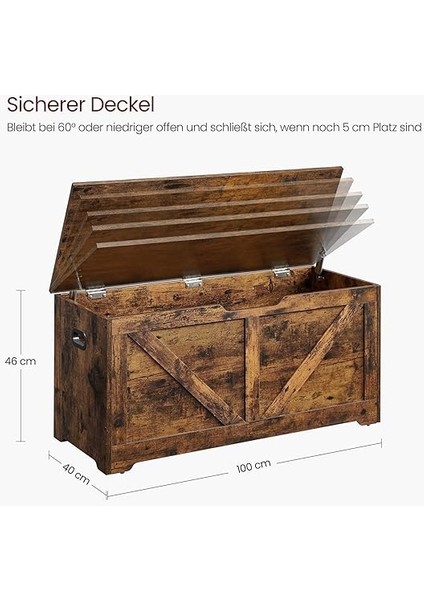 Ayakkabı Bankı, Depolama Alanlı Oturma Bankı, Oturma Sandığı, 2 Güvenlik Menteşesi, Saklama Dolabı, Ahır Tarzı, 40 x 100 x 46 Cm, Vintage Kahverengi LSB060T01 fiyatları