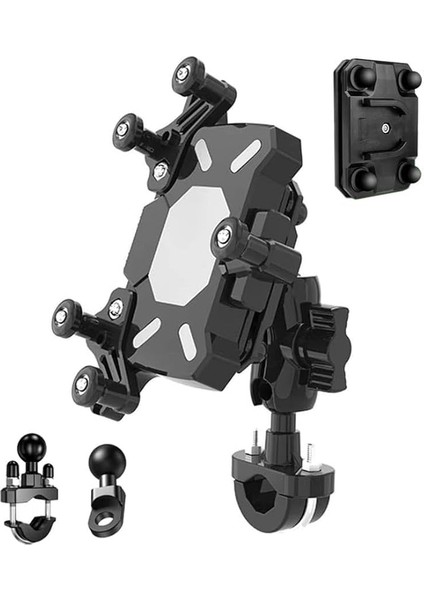 GA11 Motosiklet Bisiklet Telefon Tutucu Ister Ayna Ister Gidon Tuttur Ikisi Bir Arada Şok Emici Damperli (Shockproof, Gidon ve Ayna Montajı)