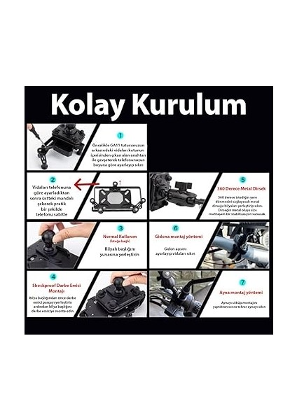 GA11 Motosiklet Bisiklet Telefon Tutucu Ister Ayna Ister Gidon Tuttur Ikisi Bir Arada Şok Emici Damperli (Shockproof, Gidon ve Ayna Montajı) fırsatları