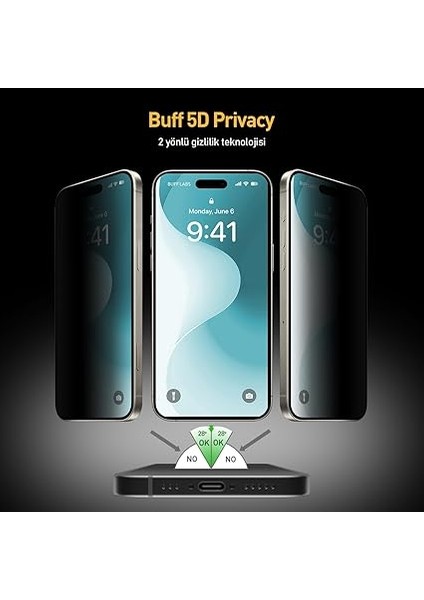 Labs iPhone 16 Serisi ile Uyumlu 5d Privacy Easyfit 2 Adet Kolay Uygulama Aparatlı Ekran Koruyucu Temperli Cam Hayalet Ekran (Iphone 16) fiyatları