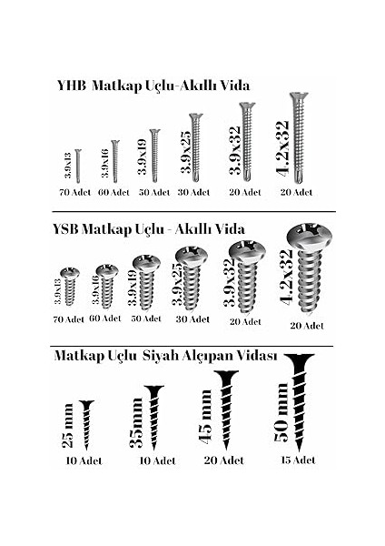 555 Adet 16 Çeşit Matkap Uçlu Vida Seti, Yhb Akıllı Vida,ysb Akıllı Vida ve Alçıpan Vidası fiyatları