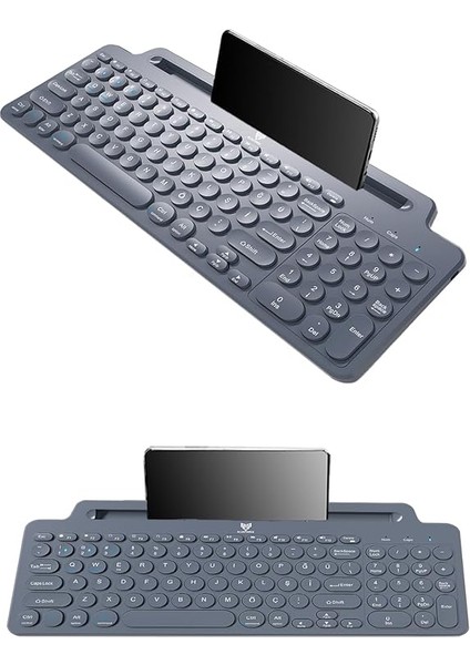 BT-K99 Bluetooth &amp; Wireless Kablosuz Klavye Standlı Gri Telefon Pc Tablet Tv Laptop Mac Uyumlu modelleri