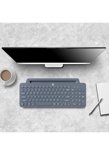 BT-K99 Bluetooth &amp; Wireless Kablosuz Klavye Standlı Gri Telefon Pc Tablet Tv Laptop Mac Uyumlu indirimleri