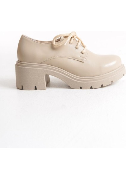 K-707 Bej Kırışık Rugan Yüksek Tabanlı Bağcıklı Loafer Ayakkabı fırsatları