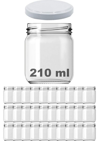 210 ml Metal Beyaz Kapaklı Şeffaf Cam Kavanoz 30 Adet