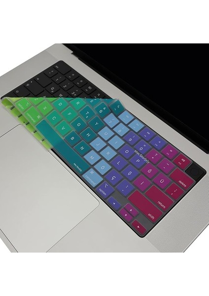 Macbook Air Pro M1-M2-M3 Klavye Koruyucu (Us To Tr) Touchıd'li A2681 A3113 A2941 A3114 A2442 A2779 A2992 A2918 A2485 A2780 A2991 ile Uyumlu Dazzle Pembe Yeşil