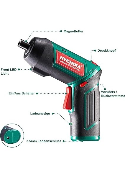 Tornavida 6nm, Hychıka Akülü Tornavida 2000MAH 3.6V, 20 Aksesuar, LED Lamba, Manyetik Mandren, Şarj Cihazı fiyatları