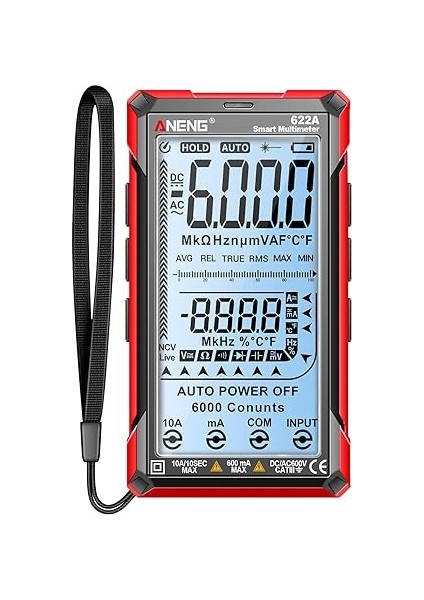 Dijital Multimetre Test Cihazı Akıllı Dokunmatik Otomatik Değişen 6000 Sayım Şarj Edilebilir Yanmayan Ohm Amp Voltmetre Dc/ac Akım Gerilim Direnci Kapasitör Frekans Sıcaklığı