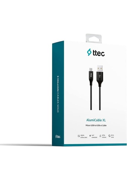 Alumicable Xl Micro USB 2m Şarj Kablosu,siyah (2DK21S)