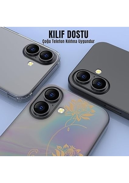 iPhone 16/16 Plus Için Kamera Koruyucu Iphone Alüminyum Alaşım Çerçeveli Tempered Glass iPhone Kamera Lens Koruyucu (Siyah) indirimleri