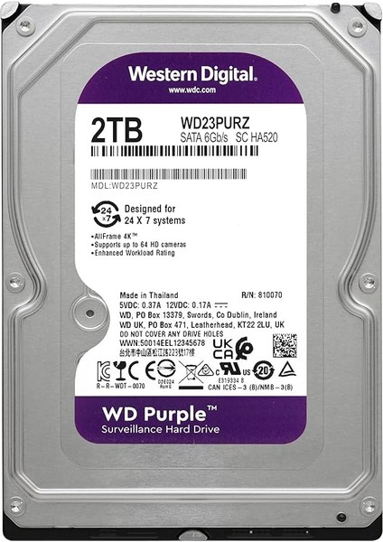 Digital 2tb Wd Mor Gözetim Dahili Sabit Disk HDD - Sata 6 Gb/s, 64 MB Önbellek, 3.5" - WD23PURZ fiyatları