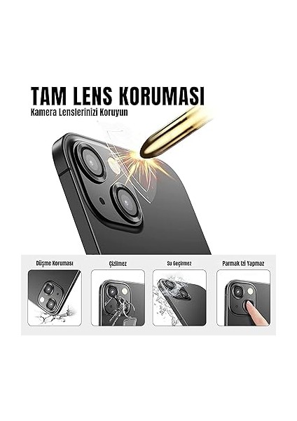 iPhone 13 Için Kamera Koruyucu Iphone Alüminyum Alaşım Çerçeveli Tempered Glass iPhone Kamera Lens Koruyucu (Siyah) fiyatları