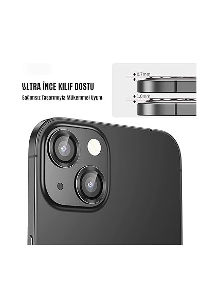 iPhone 13 Için Kamera Koruyucu Iphone Alüminyum Alaşım Çerçeveli Tempered Glass iPhone Kamera Lens Koruyucu (Siyah) modelleri