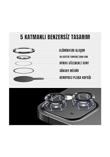 iPhone 13 Için Kamera Koruyucu Iphone Alüminyum Alaşım Çerçeveli Tempered Glass iPhone Kamera Lens Koruyucu (Siyah) fırsatları