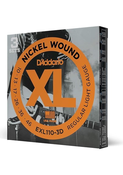 (3 Set) Elektro Gitar Tel Seti, Xl, 10-46, Nickel