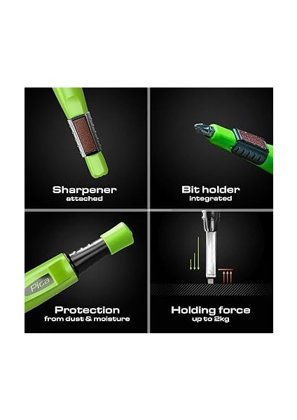 Derin Delik Işaretleme Kalemi Dry Longlife, Uzun Ömürlü Markör Kalemtıraş ve Tutma Klipsi, Özel Grafit Uç 2,8 Mm, Yeşil, Ürün No. 3030.0, 1 Adet (1'li Paket) indirimleri