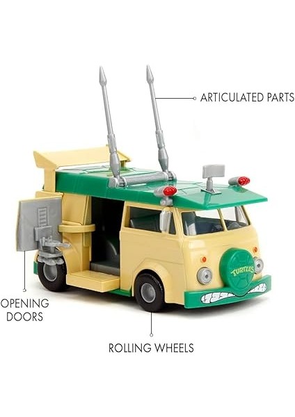 Toys - Ninja Turtles Parti Vagonu, Metal Model Araba, 1:32, Teenage Mutant Ninja Kaplumbağalar Metal Parti Minibüsü, 13,5 Cm, 8 Yaşından Büyük Hayranlar ve Çocuklar Için indirimleri