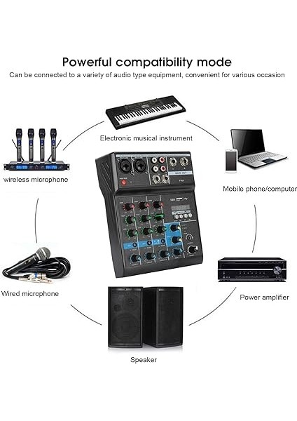 Ses Mikseri, Ses Mikseri, 4 Kanallı Ses Mikseri USB Stereo Karıştırma Konsolu Ses Kartı ile Ev Bilgisayar Sahnesi fiyatları