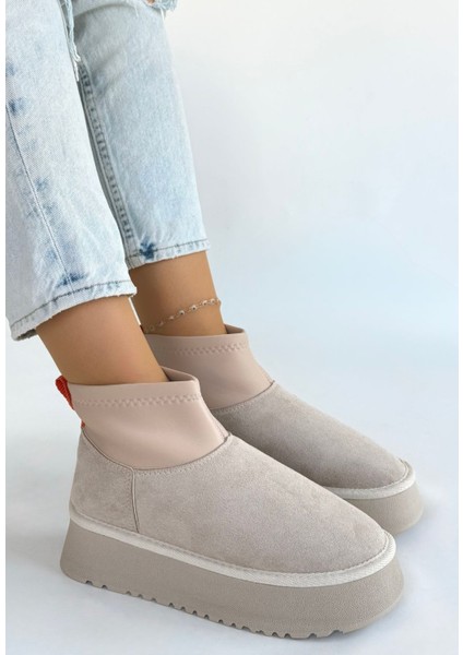 Içi Kürklü Boğazı Streçli Bot Süet Bej Topuk Boyu 4 cm fırsatları
