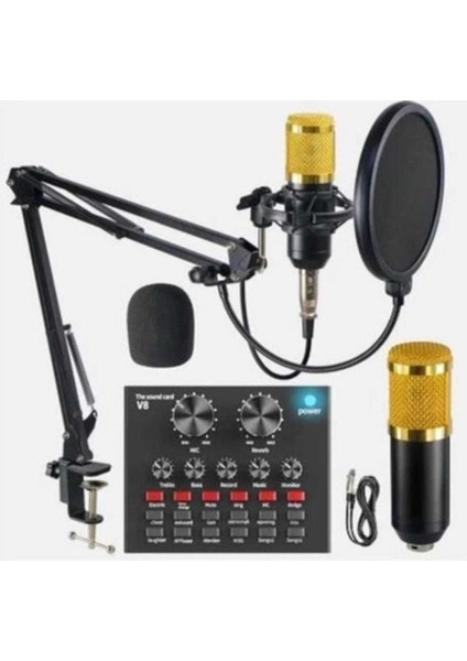 (1378) Profesyonel Stüdyo Mikrofonu 3.5mm Jack Girişli Youtuber Kondenser Full Set Studıo Mıcrofon Kit ile Uyumlu