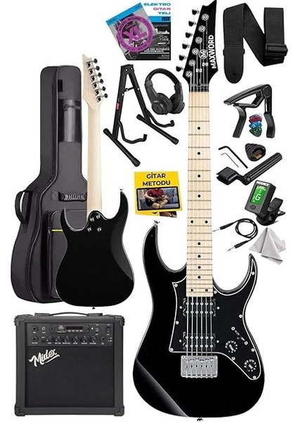 DE-150BK-25AMP Maple Klavye Hh Yüksek Kaliteli 25W Amfili Elektro Gitar Seti fiyatları