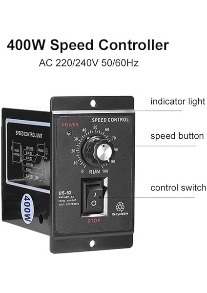 400W Motor Hız Ac 220V Motor Hız Regülatörü Cihazı Ileri ve Motor Kontrolörü fırsatları