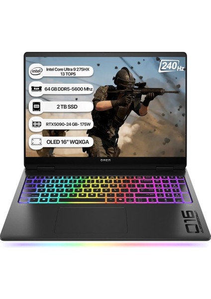Omen Max 16-AH0001NT B8SK8EA 24GB Geforce RTX5090 Intel Ultra 9 275HX 64GB Ram 2tb SSD 16 Inç OLED 240Hz 0.2ms