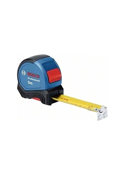 Professional 5m Bant Ölçüsü (Tek Elle Çalışma, Kemer Klipsi, Manyetik Kanca, 2 Durdurma Düğmesi, 27 mm Naylon Çelik Kayış)