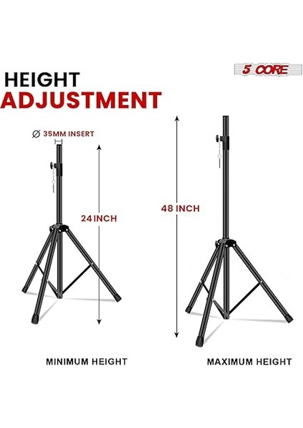 Core Hoparlör Standı Tripod Zemin Ayarlanabilir Kadar 48 Inç Dj Stüdyo Monitör Standları Kutup Montajı-Ss Hd 1pk 4ft fiyatları