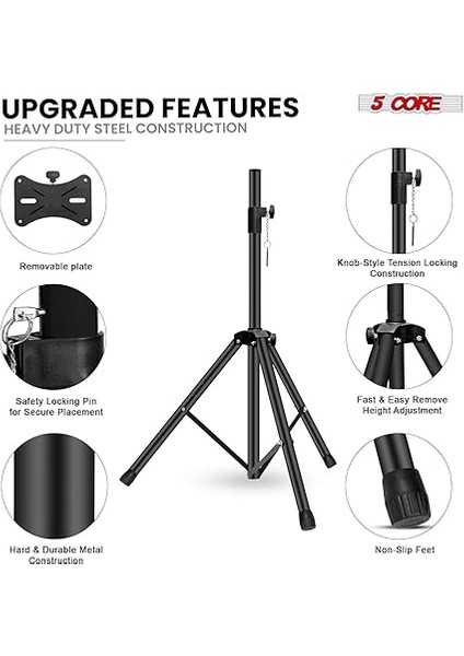 Core Hoparlör Standı Tripod Zemin Ayarlanabilir Kadar 48 Inç Dj Stüdyo Monitör Standları Kutup Montajı-Ss Hd 1pk 4ft modelleri