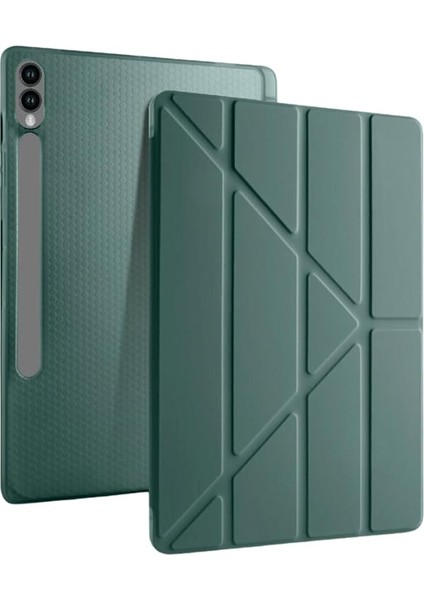 Tab S10 Plus Uyumlu 12,4 Inç Kılıf Fuchsia Akıllı Kalem Bölmeli Standlı Tri Folding Smart Kılıf Koyu Yeşil
