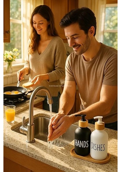 Bulaşık Deterjanlık ve Sabunluk Seti Bambu Tepsili Şık Ikili Set Siyah Beyaz Modern Tasarım Kompozit Malzemeli Mutfak Tezgah Üstü Organizer (Silindir) fırsatları