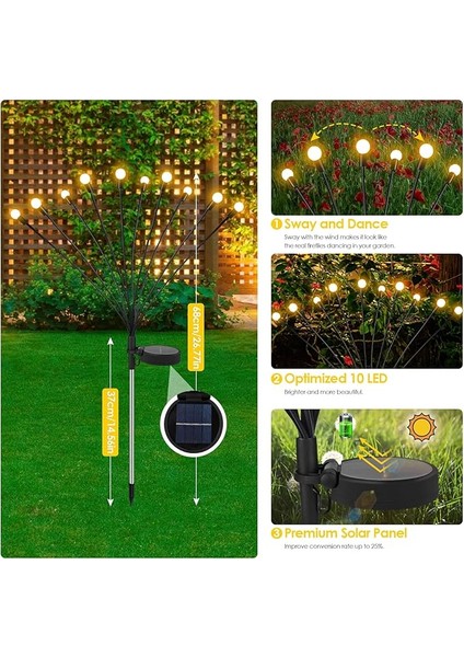 4'lü Paket 10 LED Güneş Ateşböceği Işıkları, Bahçe, Veranda, Avlu Için Su Geçirmez Güneş Enerjisi Dış Mekan Işıkları - Bütün Gece Aydınlatır (Sıcak Beyaz) fırsatları