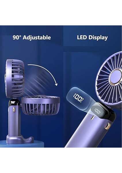 Taşınabilir El Vantilatörü, USB Şarj Edilebilir Kişisel Fan, 4800MAH, 90° Katlanabilir Mini Masa Fanı, LED Dijital Ekranlı 5 Hız Çok Fonksiyonlu Fan Dış Mekan Iç Mekan Için (Mavi) modelleri