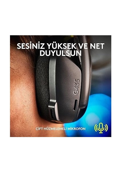 G G435 Lightspeed Kablosuz Kulak Üstü Oyuncu Kulaklığı, Bluetooth, Dahili Mikrofon, 40 mm Ses Sürücüleri, 165 Gr, 18 Saat Pil Ömrü, Siyah indirimleri