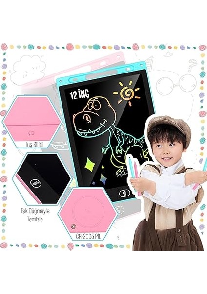 Çocuklar ve Yetişkinler Için Dokunmatik Ekran Dijital Çizim Tahtası, Kalemli Yazı ve Çizim Tableti (Pembe, C-WT12) fiyatları