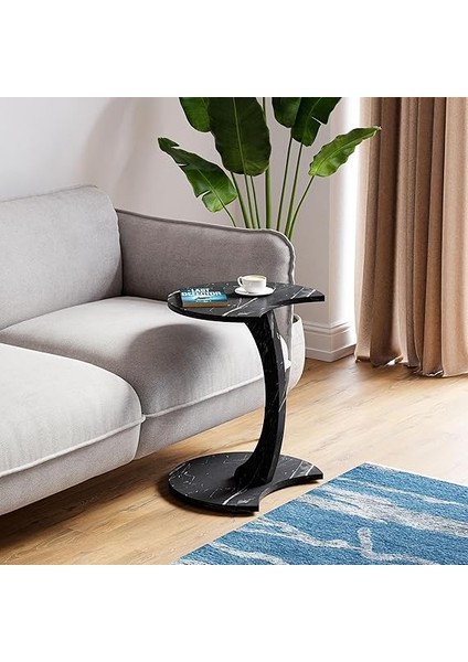 Jet Tekerlekli C Sehpa Koltuk Sehpası Yan Sehpa Zigon Sehpa Servis Sehpası - Siyah Mermer Desen indirimleri