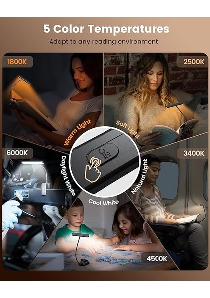 26 LED Okuma Lambası, Kitap Işığı, 5 Renk ve 5 Parlaklık Modu, Göz Koruması, Kademesiz Karartma, Geniş Lamba Alanı, 90 Saate Kadar Uzun Ömürlü, 360° Esnek, Kitap Severler Için Mükemmel fırsatları