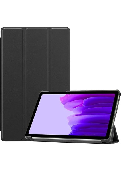 Samsung Galaxy Tab S7 Fe T737 T733 T736 ile Uyumlu Tablet Kılıfı Smart Cover Uyku Modlu Standlı Arkası Sert Şeffaf Kapak - Siyah