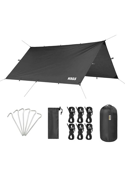 Tarp Gölgelik Tente, Taşınabilir Örtü Branda Çok Işlevli Outdoor Açık Hava Kamp Seyahat Tente Branda Güneşlik Karavan Tente Yan Çadır Gölgelik - 300X400 cm - Siyah